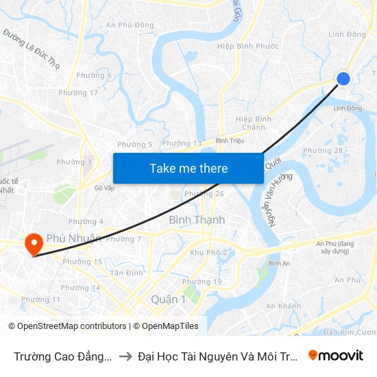 Trường Cao Đẳng Vinatex to Đại Học Tài Nguyên Và Môi Trường Tphcm map