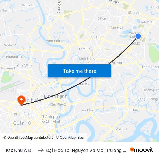 Ktx Khu A Đhqg to Đại Học Tài Nguyên Và Môi Trường Tphcm map