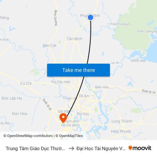 Trung Tâm Giáo Dục Thường Xuyên Huyện Phú Giáo to Đại Học Tài Nguyên Và Môi Trường Tphcm map