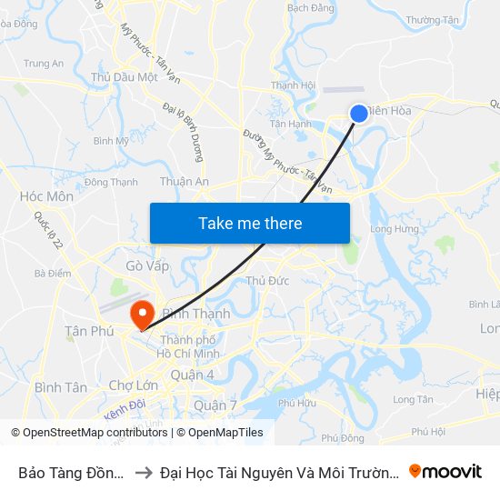 Bảo Tàng Đồng Nai to Đại Học Tài Nguyên Và Môi Trường Tphcm map