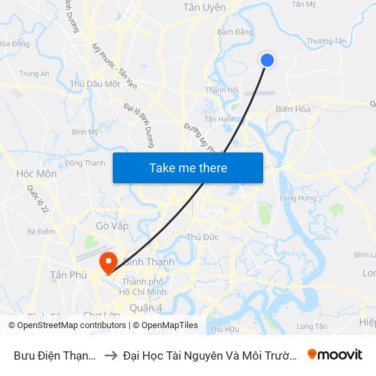 Bưu Điện Thạnh Phú to Đại Học Tài Nguyên Và Môi Trường Tphcm map