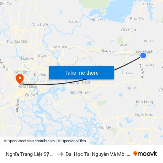 Nghĩa Trang Liệt Sỹ Long Khánh to Đại Học Tài Nguyên Và Môi Trường Tphcm map