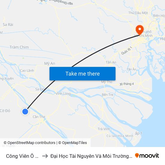 Công Viên Ô Môn to Đại Học Tài Nguyên Và Môi Trường Tphcm map