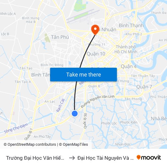 Trường Đại Học Văn Hiến (Huyện Bình Chánh) to Đại Học Tài Nguyên Và Môi Trường Tphcm map