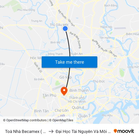 Toà Nhà Becamex ( Đón Khách) to Đại Học Tài Nguyên Và Môi Trường Tphcm map