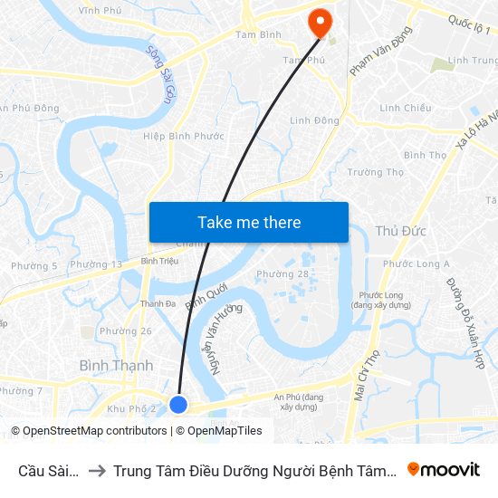 Cầu Sài Gòn to Trung Tâm Điều Dưỡng Người Bệnh Tâm Thần Thủ Đức map