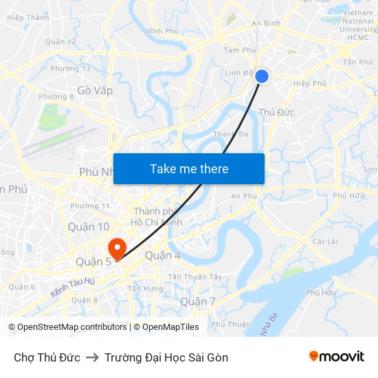 Chợ Thủ Đức to Trường Đại Học Sài Gòn map