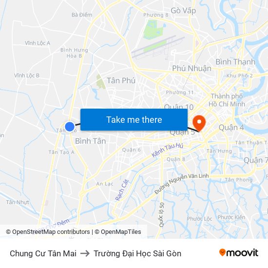 Chung Cư Tân Mai to Trường Đại Học Sài Gòn map