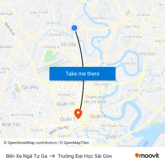 Bến Xe Ngã Tư Ga to Trường Đại Học Sài Gòn map