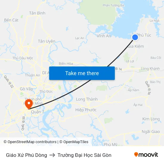 Giáo Xứ Phú Dòng to Trường Đại Học Sài Gòn map