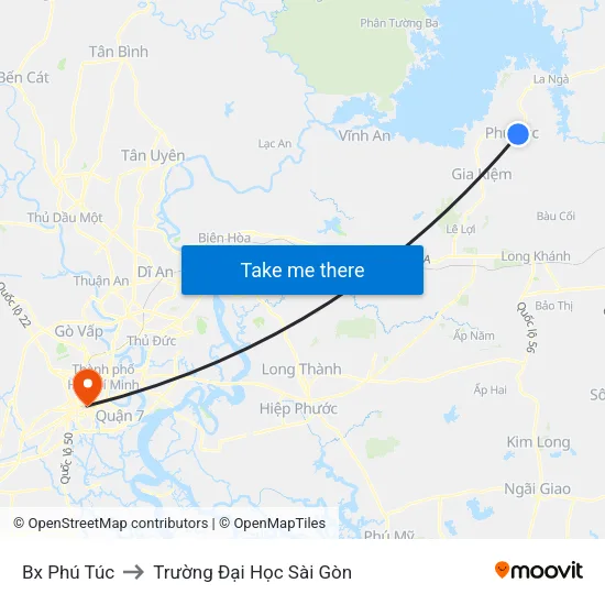 Bx Phú Túc to Trường Đại Học Sài Gòn map