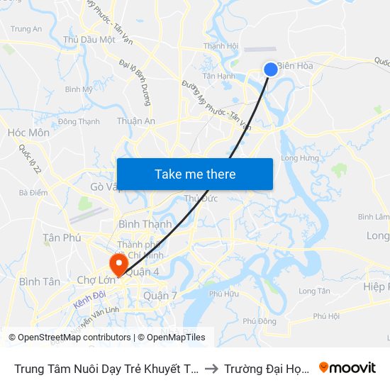 Trung Tâm Nuôi Dạy Trẻ Khuyết Tật Tỉnh Đồng Nai to Trường Đại Học Sài Gòn map