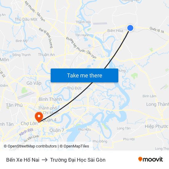 Bến Xe Hố Nai to Trường Đại Học Sài Gòn map