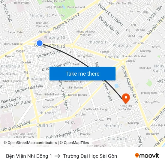 Bện Viện Nhi Đồng 1 to Trường Đại Học Sài Gòn map