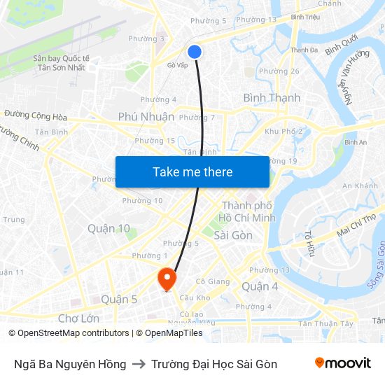 Ngã Ba Nguyên Hồng to Trường Đại Học Sài Gòn map