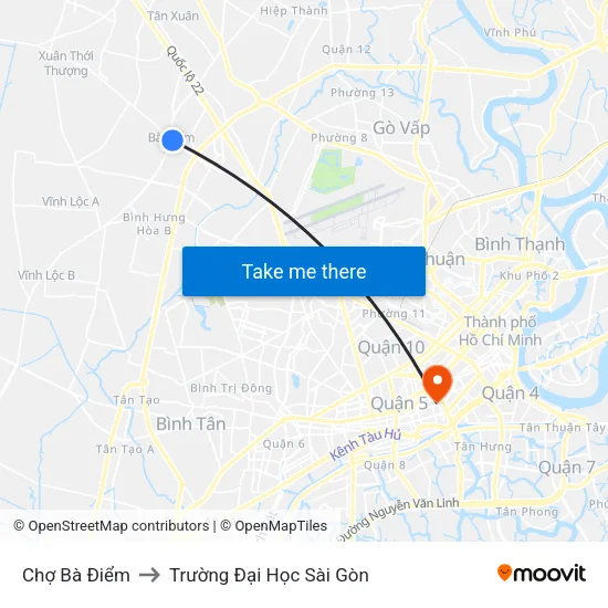 Chợ Bà Điểm to Trường Đại Học Sài Gòn map