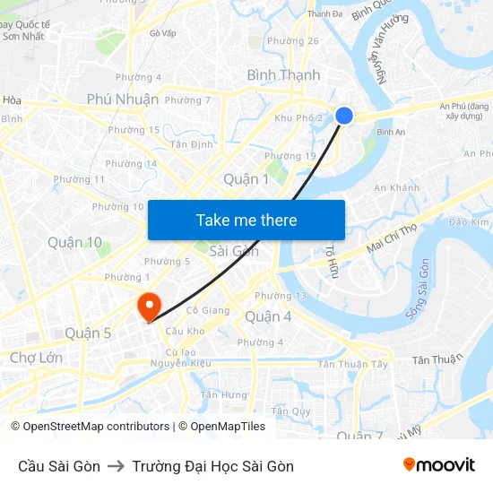Cầu Sài Gòn to Trường Đại Học Sài Gòn map