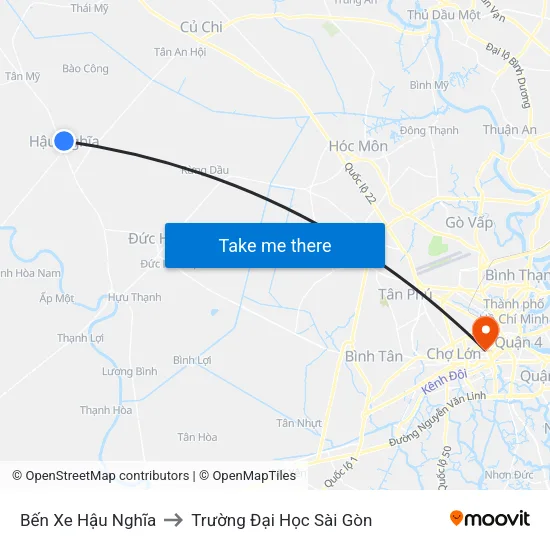 Bến Xe Hậu Nghĩa to Trường Đại Học Sài Gòn map