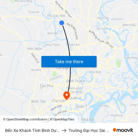 Bến Xe Khách Tỉnh Bình Dương to Trường Đại Học Sài Gòn map