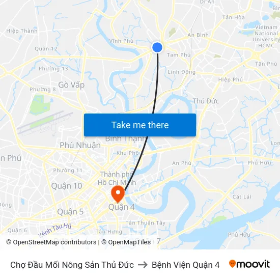 Chợ Đầu Mối Nông Sản Thủ Đức to Bệnh Viện Quận 4 map
