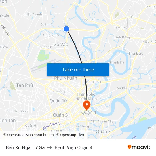 Bến Xe Ngã Tư Ga to Bệnh Viện Quận 4 map