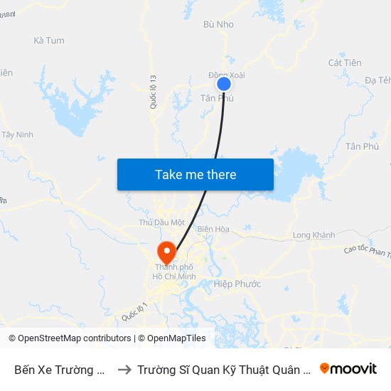 Bến Xe Trường Hải to Trường Sĩ Quan Kỹ Thuật Quân Sự map