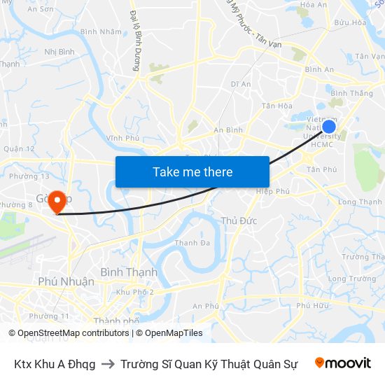 Ktx Khu A Đhqg to Trường Sĩ Quan Kỹ Thuật Quân Sự map