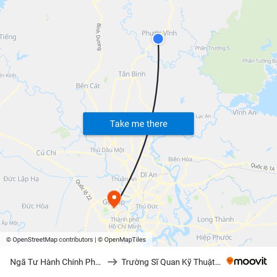 Ngã Tư Hành Chính Phước Vĩnh to Trường Sĩ Quan Kỹ Thuật Quân Sự map