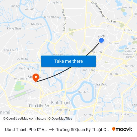 Ubnd Thành Phố Dĩ An (Đi) to Trường Sĩ Quan Kỹ Thuật Quân Sự map