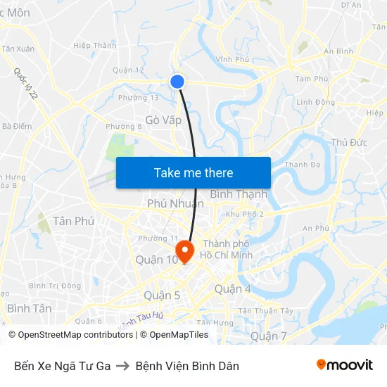 Bến Xe Ngã Tư Ga to Bệnh Viện Bình Dân map