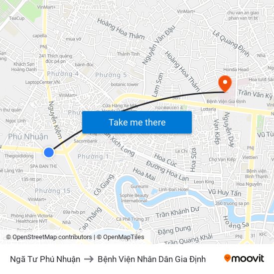 Ngã Tư Phú Nhuận to Bệnh Viện Nhân Dân Gia Định map