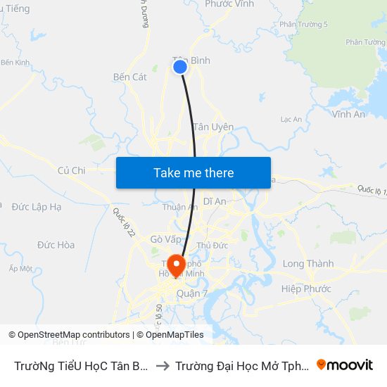 TrườNg TiểU HọC Tân BìNh to Trường Đại Học Mở Tphcm map