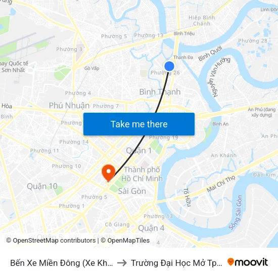 Bến Xe Miền Đông (Xe Khách) to Trường Đại Học Mở Tphcm map