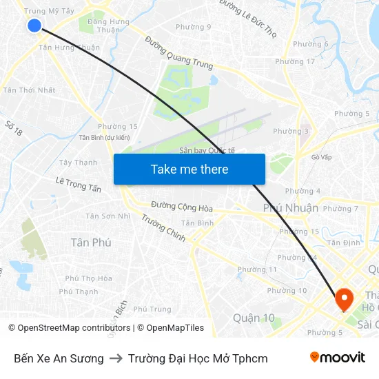 Bến Xe An Sương to Trường Đại Học Mở Tphcm map