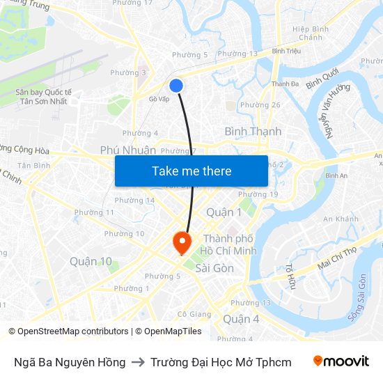 Ngã Ba Nguyên Hồng to Trường Đại Học Mở Tphcm map