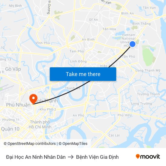 Đại Học An Ninh Nhân Dân to Bệnh Viện Gia Định map