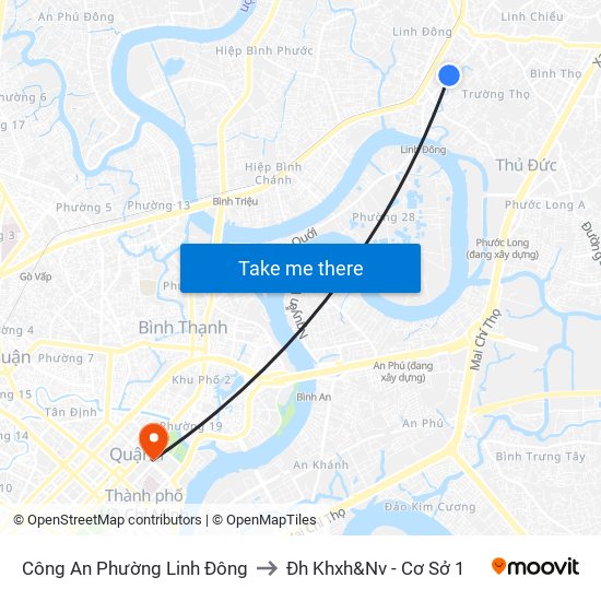 Công An Phường Linh Đông to Đh Khxh&Nv - Cơ Sở 1 map