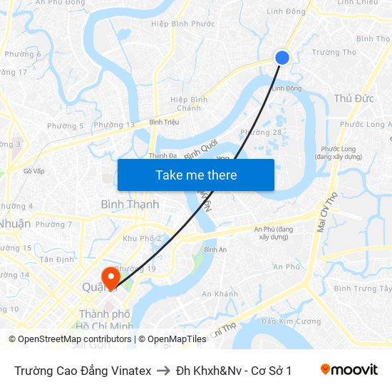 Trường Cao Đẳng Vinatex to Đh Khxh&Nv - Cơ Sở 1 map