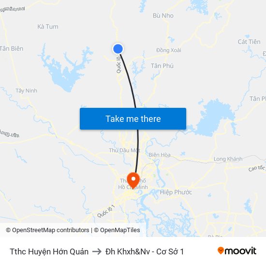 Tthc Huyện Hớn Quản to Đh Khxh&Nv - Cơ Sở 1 map