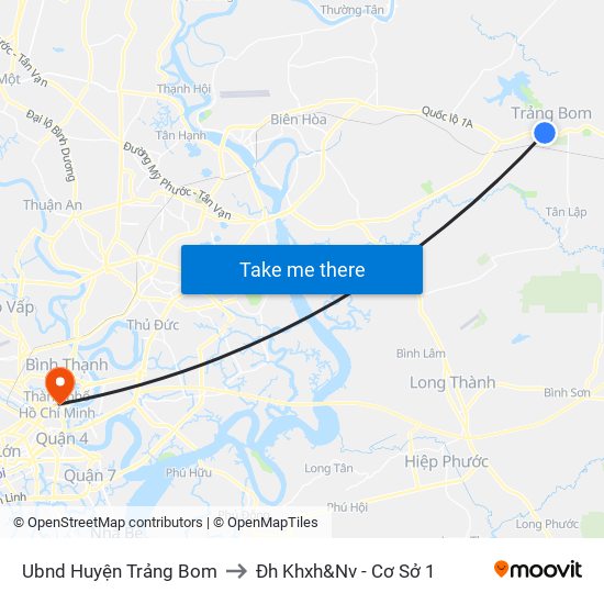 Ubnd Huyện Trảng Bom to Đh Khxh&Nv - Cơ Sở 1 map