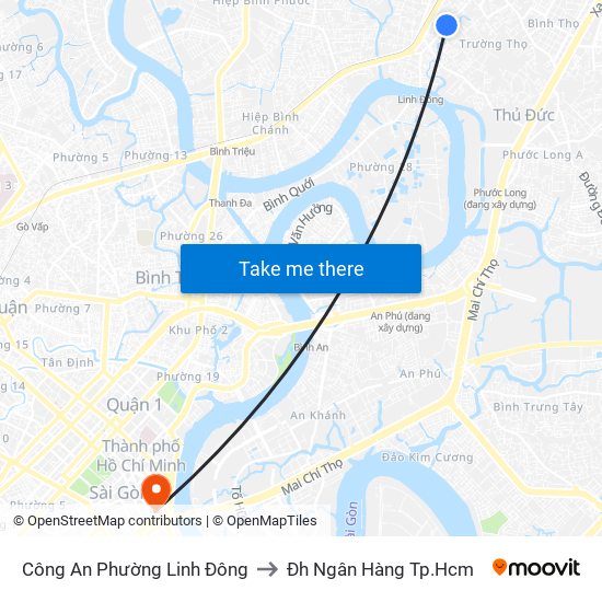 Công An Phường Linh Đông to Đh Ngân Hàng Tp.Hcm map