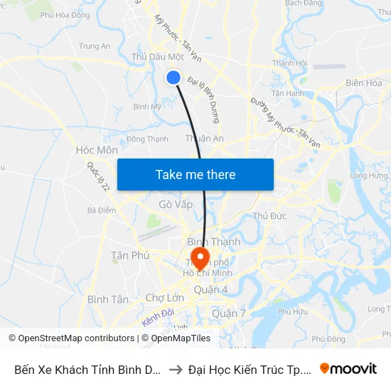 Bến Xe Khách Tỉnh Bình Dương to Đại Học Kiến Trúc Tp.Hcm map