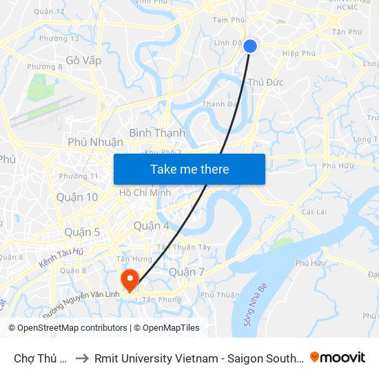 Chợ Thủ Đức to Rmit University Vietnam - Saigon South Campus map