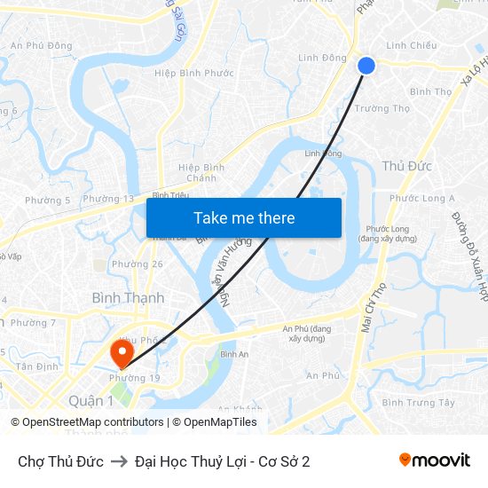 Chợ Thủ Đức to Đại Học Thuỷ Lợi - Cơ Sở 2 map