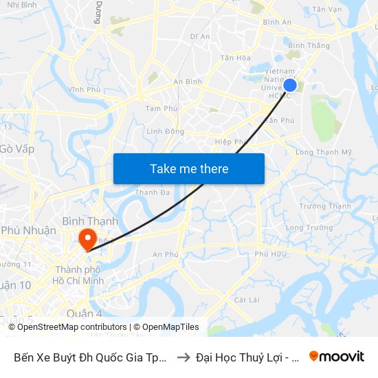 Bến Xe Buýt Đh Quốc Gia Tphcm (Mới) to Đại Học Thuỷ Lợi - Cơ Sở 2 map