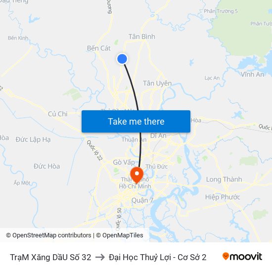 TrạM Xăng DầU Số 32 to Đại Học Thuỷ Lợi - Cơ Sở 2 map