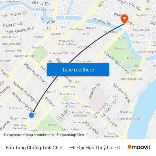Bảo Tàng Chứng Tích Chiến Tranh to Đại Học Thuỷ Lợi - Cơ Sở 2 map