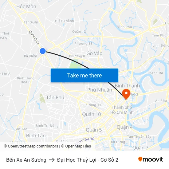 Bến Xe An Sương to Đại Học Thuỷ Lợi - Cơ Sở 2 map