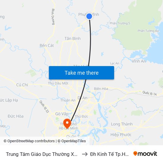 Trung Tâm Giáo Dục Thường Xuyên Huyện Phú Giáo to Đh Kinh Tế Tp.Hcm - Cơ Sở A map