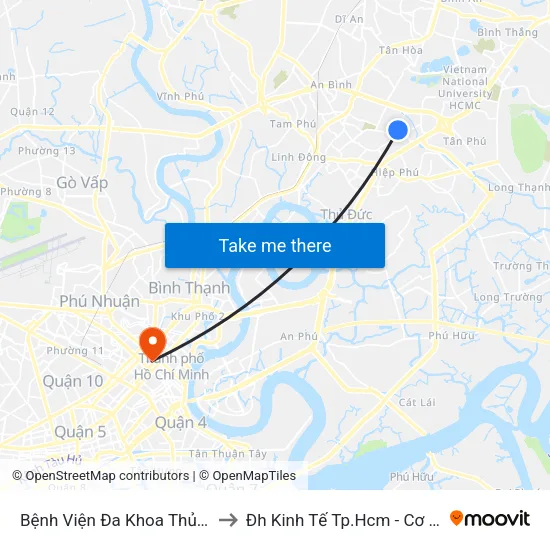 Bệnh Viện Đa Khoa Thủ Đức to Đh Kinh Tế Tp.Hcm - Cơ Sở A map